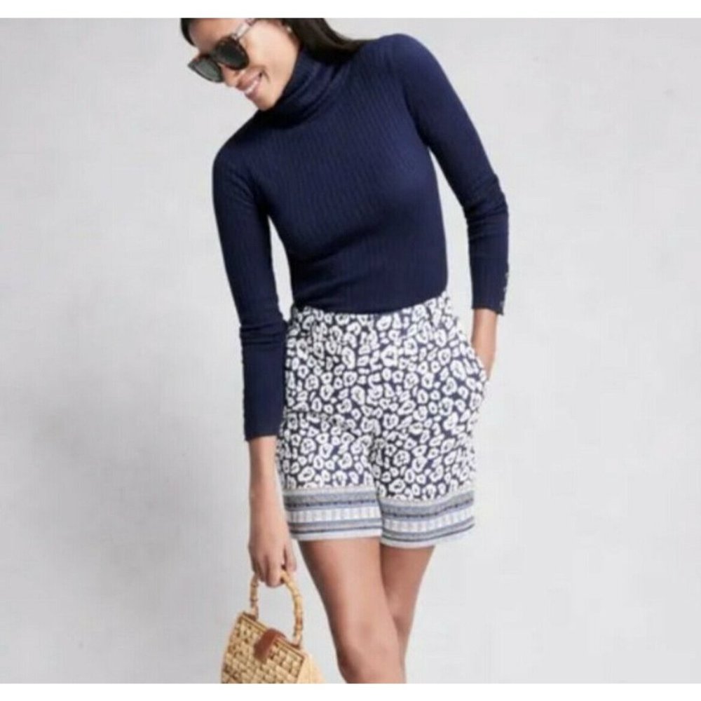 J. Mclaughlin Trixie Navy Blue Cheetah Print Shorts Sz 10 High Waisted